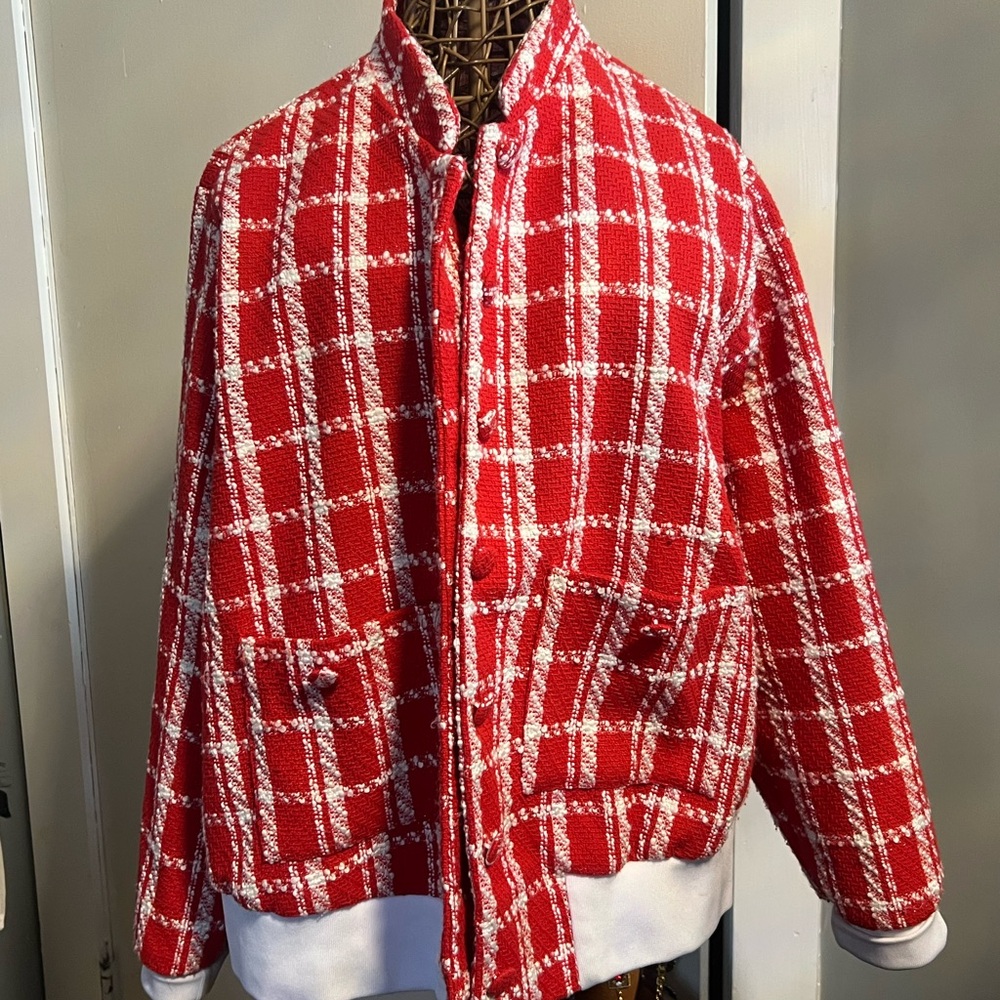 SHEIN Red and White Plaid Jacket - 3XL